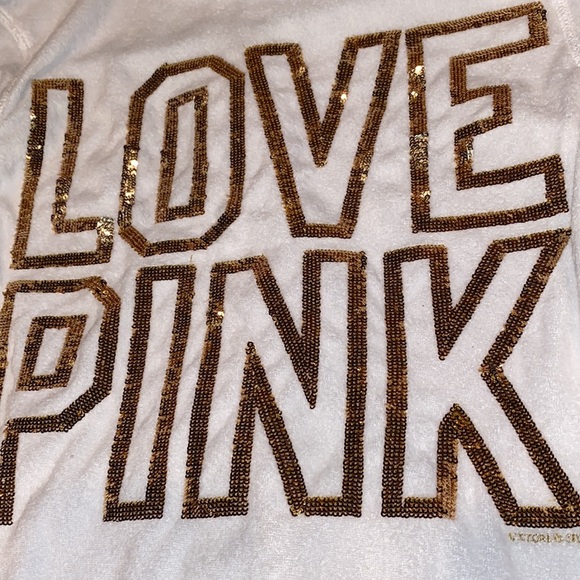 NWOT~VINTAGE VICTORIAS SECRET PINK TERRYCLOTH SEQUIN ZIP UP HOODIE~WOMENS XS - Picture 5 of 5
